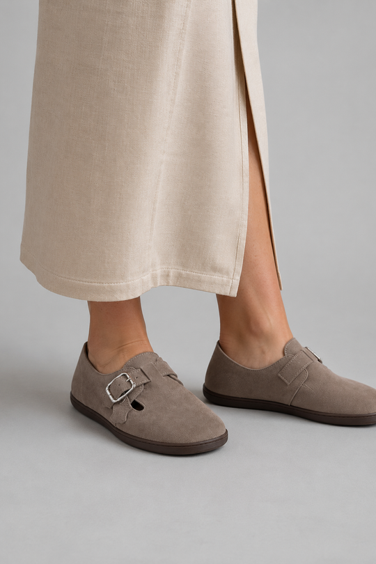 Slate — Baleriny Barefoot Damskie, Zamsz, Podeszwa Gumowa