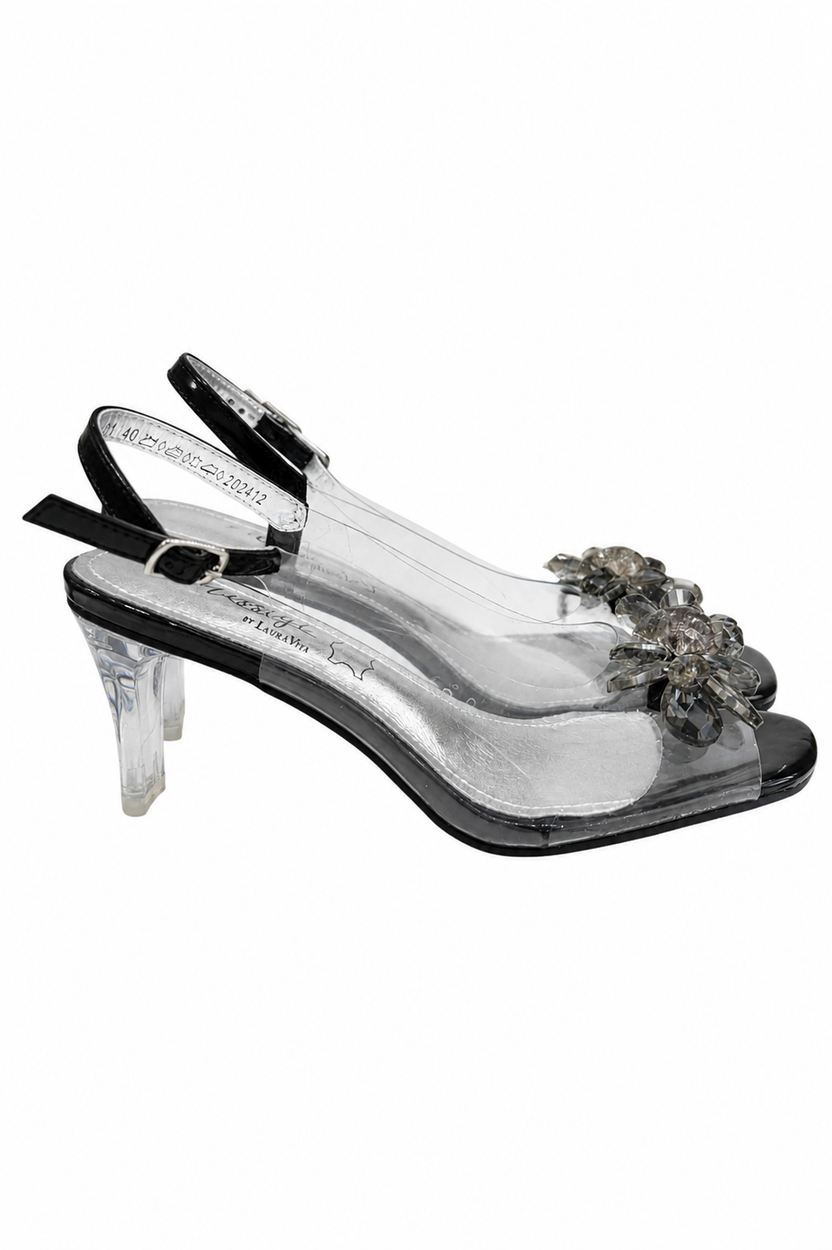 Crystal — Sandały na Obcasie 5 cm, Regulowane, Skórzana Wkładka
