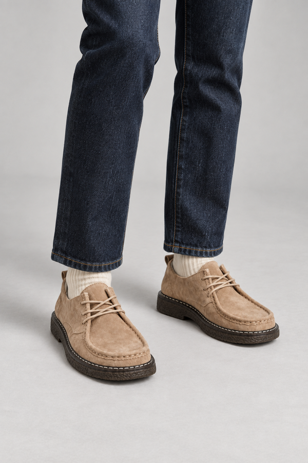 Duna — Półbuty Barefoot Sznurowane, Zamsz Naturalny, Szeroka Tęgość G/H