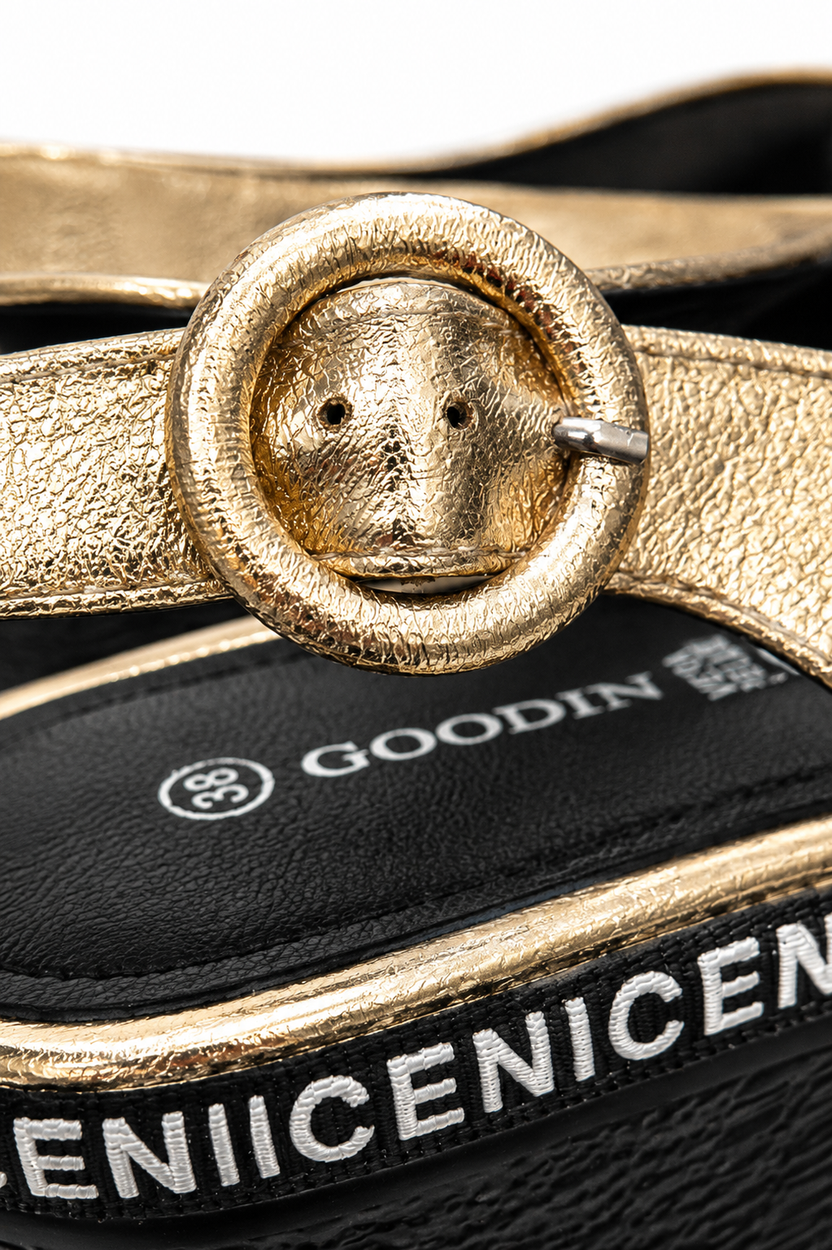 Goodin Gold — Sandały na Koturnie, Skóra Naturalna, Lekkie